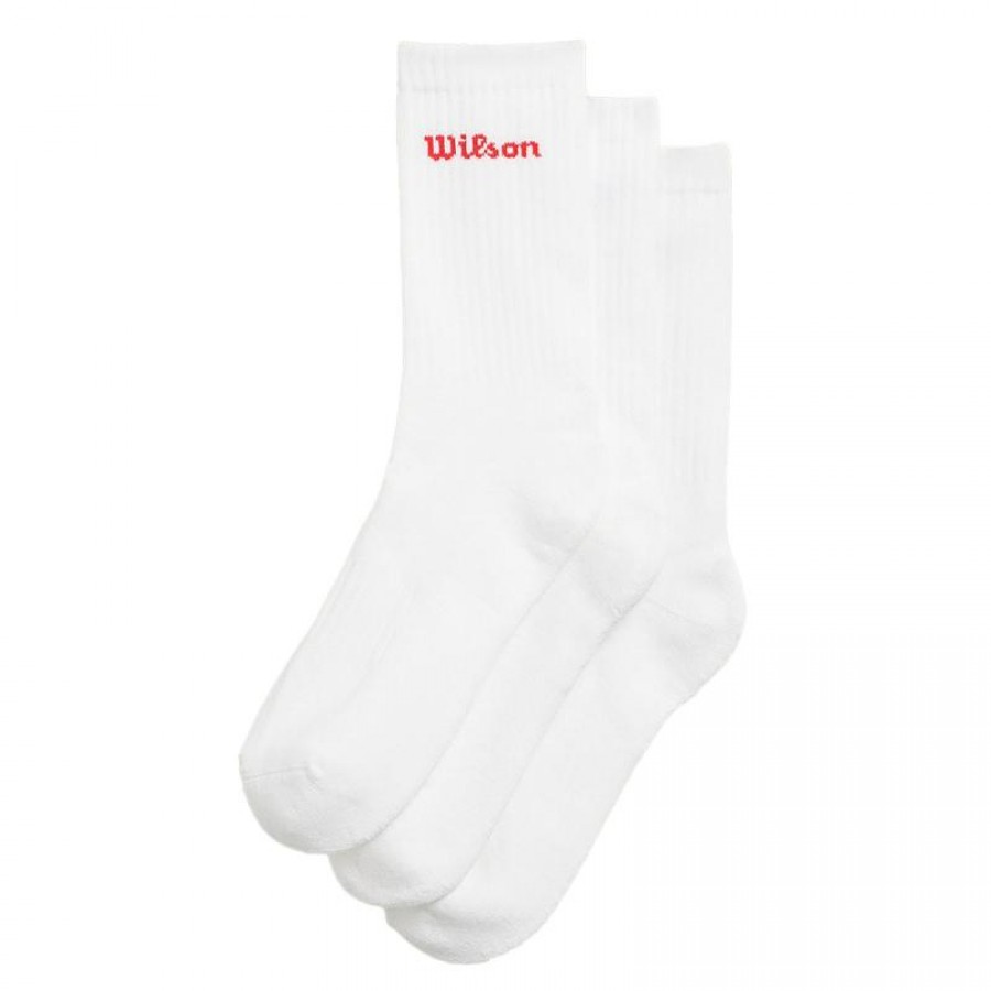 Wilson Crew Blanc Rouge Chaussettes 3 Paires  Offre - Pas cher